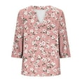 thumbnail image 5 of Yuanlook Women's Plus Size Tops 3/4 Roll Sleeve Shirts V Neck Blouses Tunic Top with Flower Print - Pink - XXXXL, 5 of 5