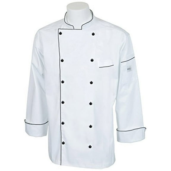 Mercer Culinary Renaissance Men's Traditional Neck Chef Jacket with Full Black Piping