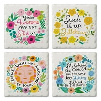 Thirstystone "Garden Of Sass" 4-Pack Assorted Tumbled Tile Coasters
