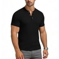 thumbnail image 5 of GUZOM Mens Henley Shirt Short Sleeve Slim Fit Stretch Polyester Spandex Tee, Moisture Wicking Casual & Workout Top for Men, Black,Size M, 5 of 6