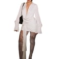 thumbnail image 2 of Solid Color Low-Cut Halter Neck Long Sleeve High Waist Bodycon Dress White M, 2 of 9