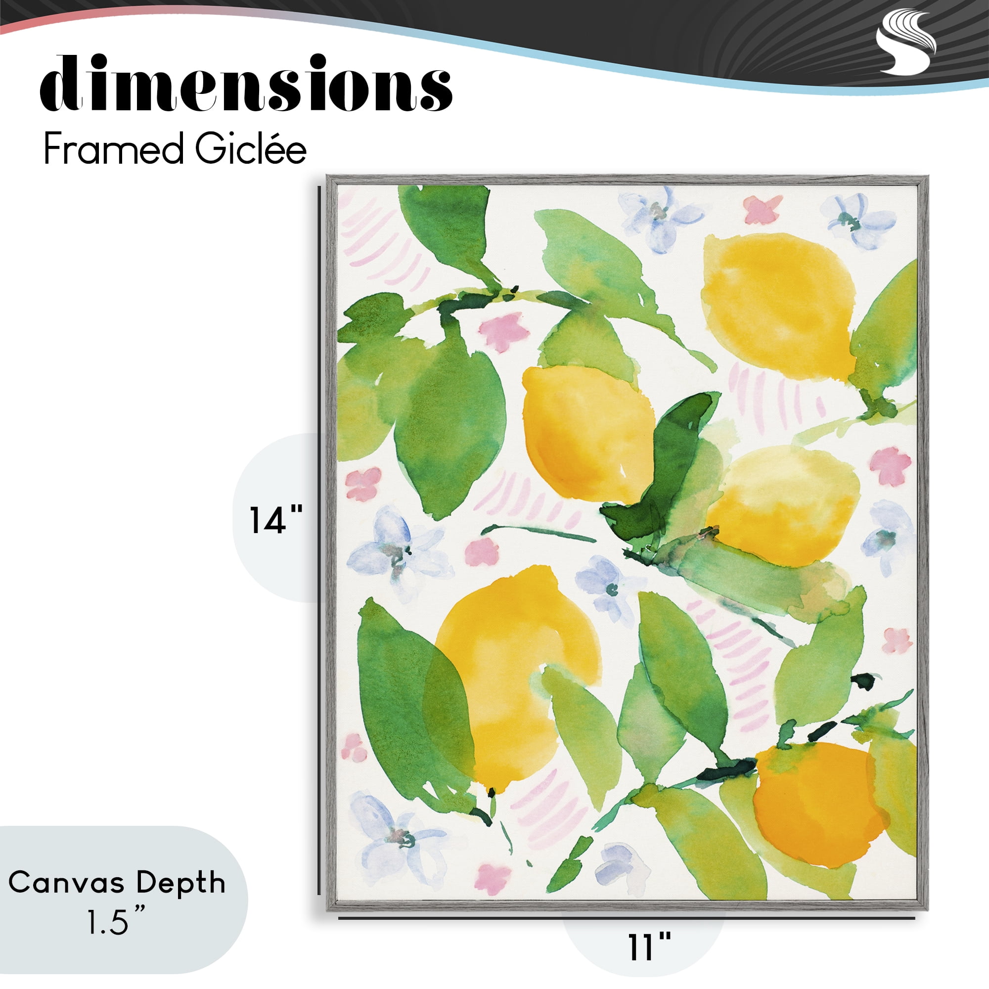 Stupell Industries Garden Lemons with Pastel Florals Gray Framed Giclee Art, design by Lanie Loreth