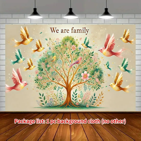 Colorful Birds Family Tree Backdrop Golden We Are Family Tree Leaves Gathering Party Decorations Banner Family Members Home Party Photo Photography Background