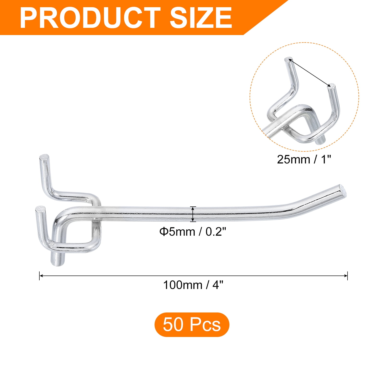 Uxcell 50 Pack 4" Pegboard Hooks, Metal Tool Organizer Hooks Fit 1 4" Pegboard, Silver