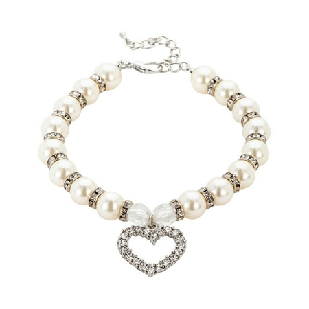 2/1pcs Cat Dog Pearl Collar Heart Shape Rhinestones Pearl Pet Necklace Adjustable Neck Strap Wedding Party Pet Jewelry Accessories For Puppy Small Cats