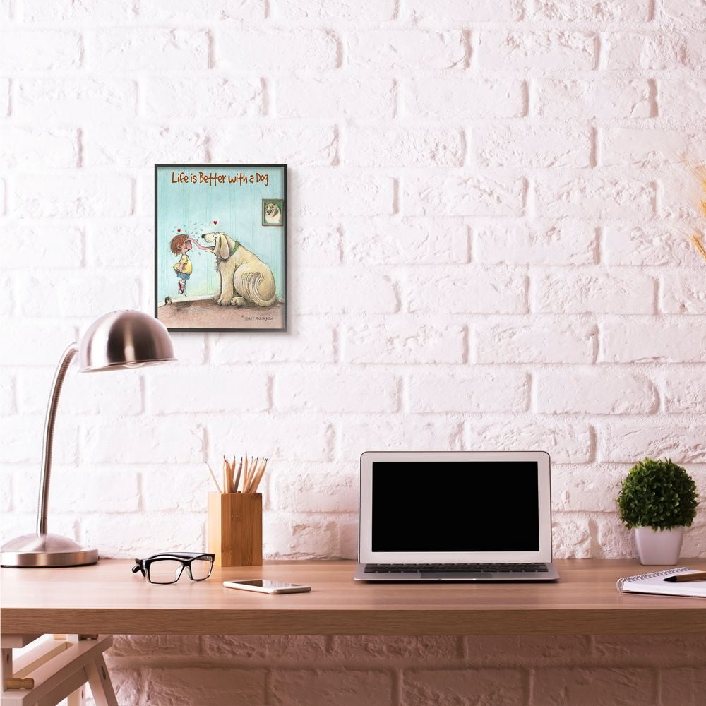 Life Is Better With A Dog Funny Pet Cartoon Design Framed Giclee Texturized Art by Gary Patterson