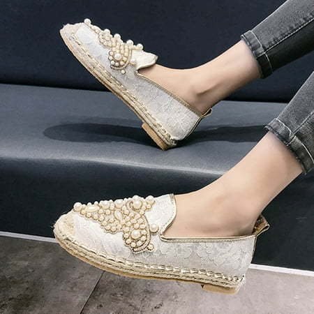 

Summer Savings Clearance! Zpanxa Womens Casual Shoes Sandals Womens Pearl Solid Flat Heels Peep Toe Sandals Shoes White 42