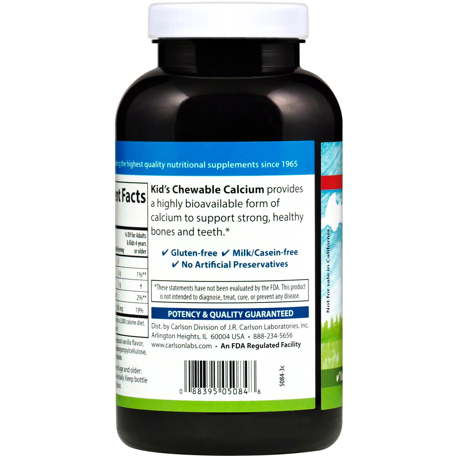 Carlson Kid's, Chewable Calcium, Natural Vanilla, 250 mg, 120 Tablets
