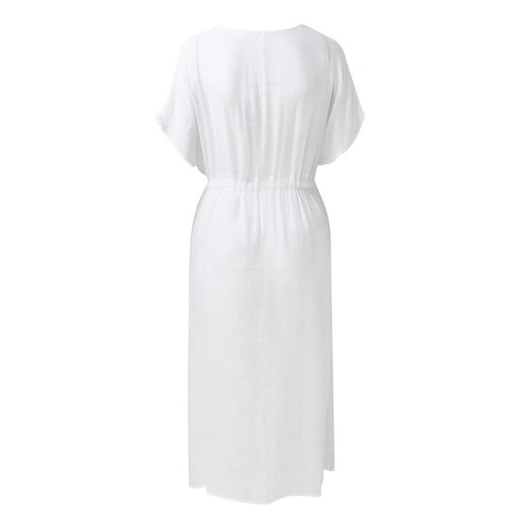 Aayomet Winter Formal Dresses Women's 2023 Casual Long Sleeve Crew Neck High Waist Smocked Flowy Tiered Midi Dress,White XXL