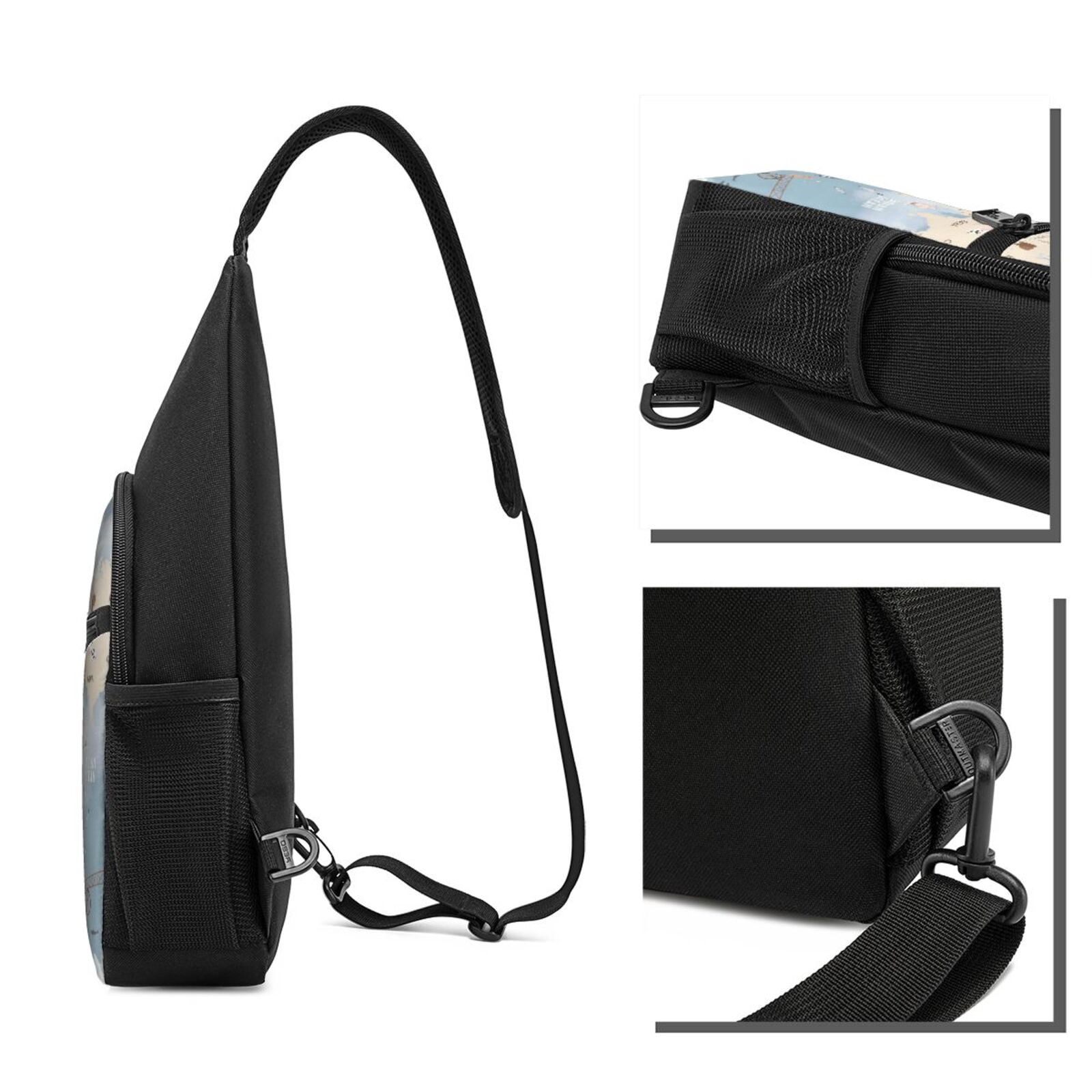 Xecao's Animals Travel World Map Print Sling Bag: A Versatile Chest, Shoulder, and Crossbody Backpack for Casual Days Out, Perfect for Both Men and Women