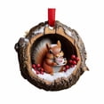 thumbnail image 2 of 1PC Woodland Squirrel Tree Hole Christmas Ornament, Rustic 2D Acrylic Hanging Decor for Tree, Farmhouse Home, and Holiday Party Accents, 2 of 6