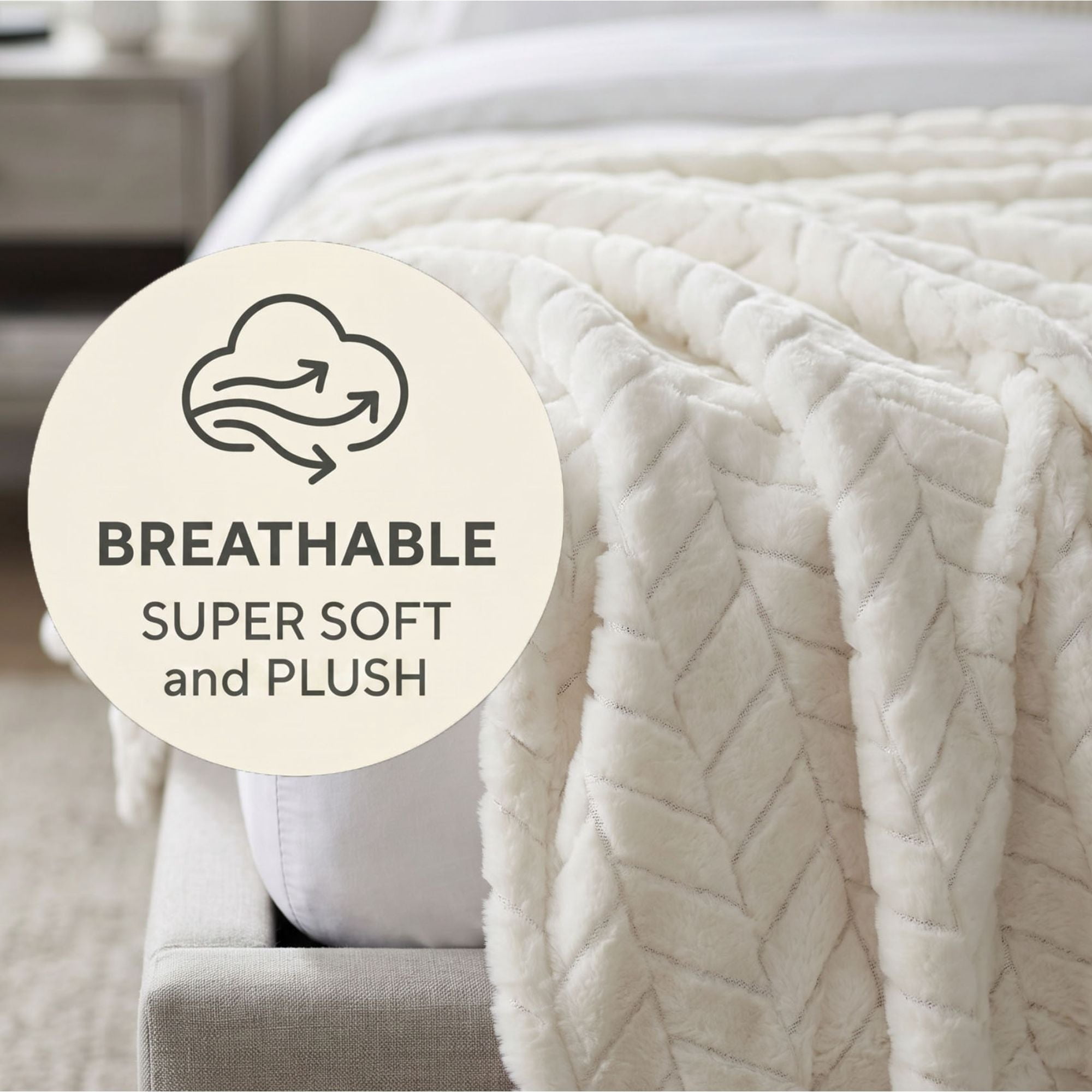 Superior Hope Herringbone Fluffy Fleece Blanket, King Size, Ivory