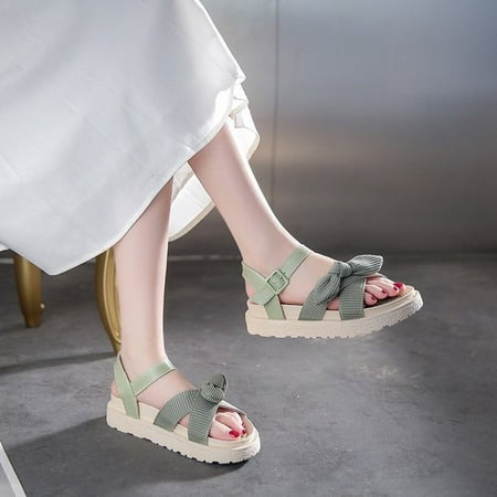 

CoCopeaunt Thick-soled Sandals Womens Summer New Fairy Style Outer Wear Bow Beach Slippers Korean Version of the Word Buckle Sandals
