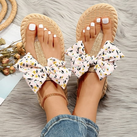 CHOII Clearance Trendy Flip Flops For Women Beach Shoes Summer Comfort Wedge Clip Toe Slip-on Slipper Casual Outdoor Non-Slip Open Toe Platform Sandals Thong Sandals Gold/9.5