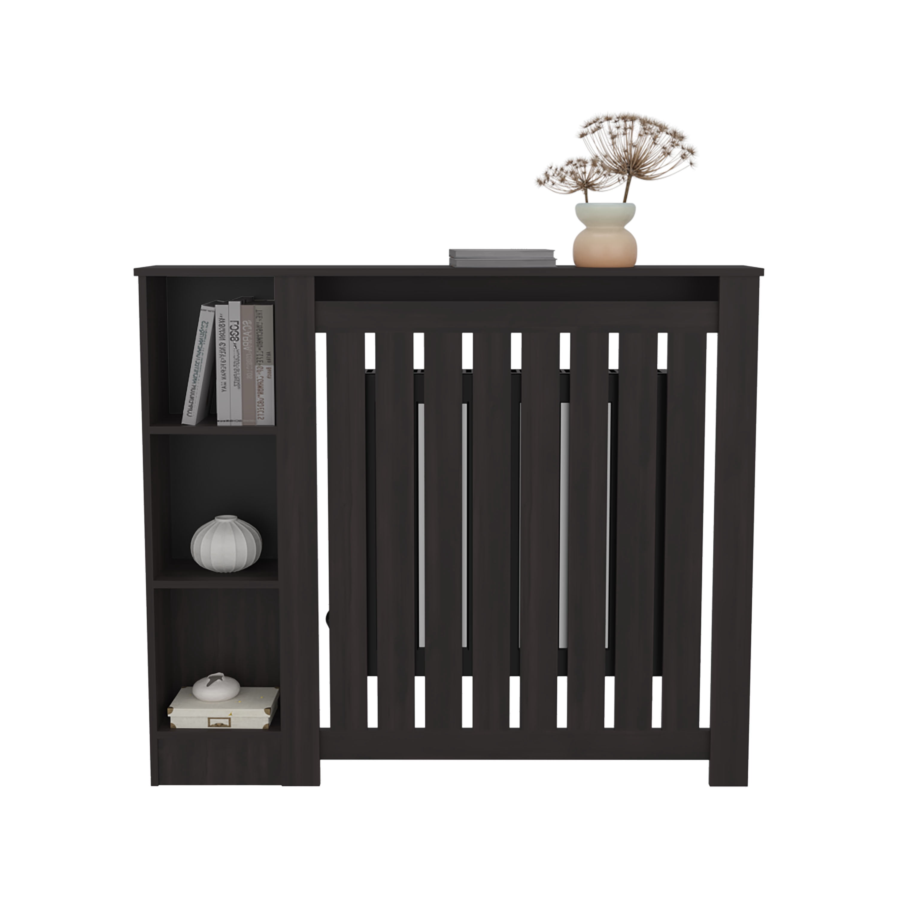 Radiator Cover with Slatted Frame and 3 Shelves, Decorative Heater Cover, Modern Furniture Accent for Living Rooms, Hallways, and Bedrooms