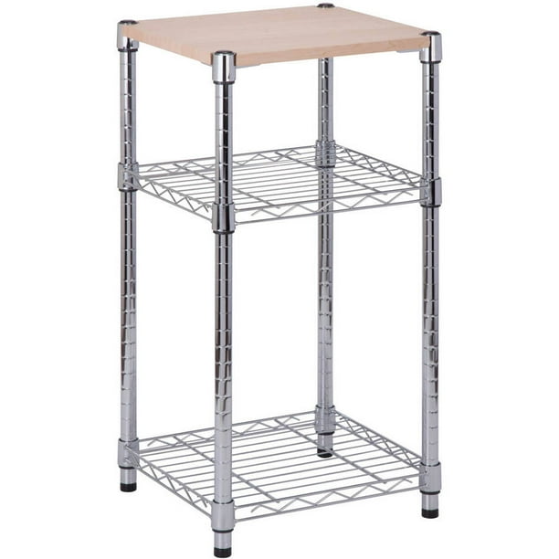 Honey Can Do 3Tier Steel Shelf with MDF Wood Top, Chrome