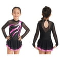 thumbnail image 3 of renvena Kids Girls Shiny Sequins Mesh Splice Long Sleeve Dance Gymnastic Leotard Figure Ice Skating Dress Size 6-16 Hot Pink 12, 3 of 7