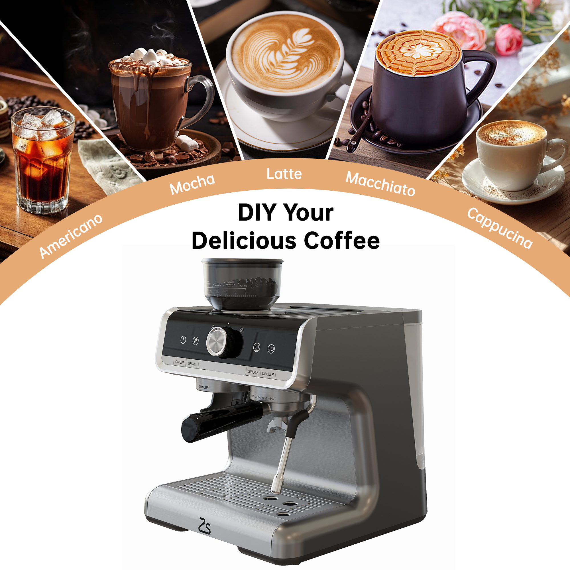 Professional Espresso Machine with Integrated Grinder & Auto Milk Frother, 20 Bar Pump for Lattes and Cappuccinos at Home