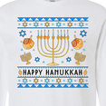 thumbnail image 4 of Inktastic Happy Hanukkah Sweater Style Design with Menorah and Dreidel Long Sleeve T-Shirt, 4 of 5