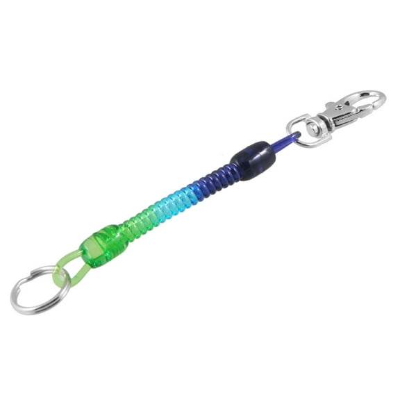 Lobster Clasp Blue Green Stretchy Coil Cord Strap Keychain Key Chain Rope