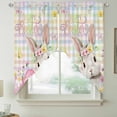 thumbnail image 2 of Happy Easter Swag Curtains for Kitchen/Bedroom/Living Room, Spring Easter Bunny Eggs Floral Colorful Plaid Scalloped Curtains 63 Inch Long, Window Swag Topper Curtains Valances 2 Panels Set 36"x63", 2 of 8