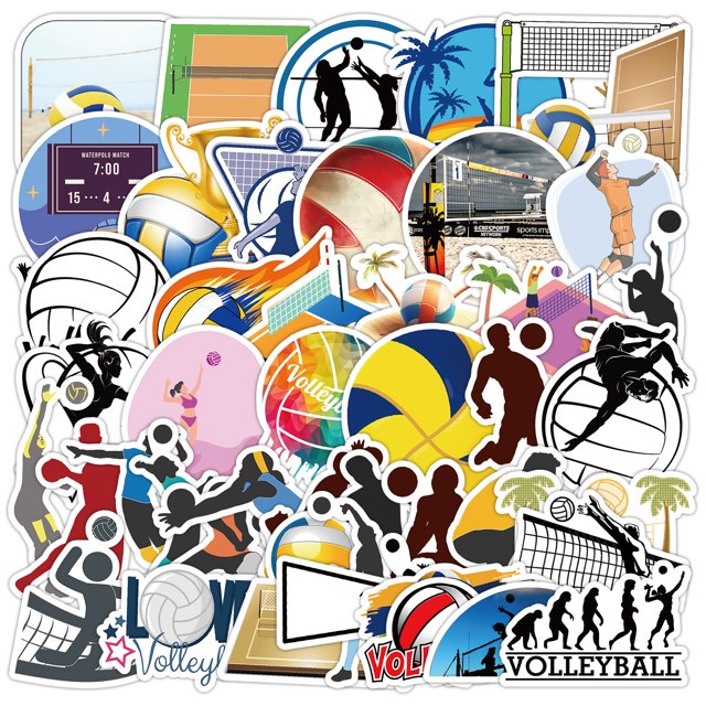 Juego de pegatinas de vinilo impermeables para voleibol, 50 unidades