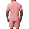 thumbnail image 4 of LWavelet Men's Vertical Striped Button Up Shirt and Shorts Set Casual Beach Vacation Outfit Pink XL, 4 of 4
