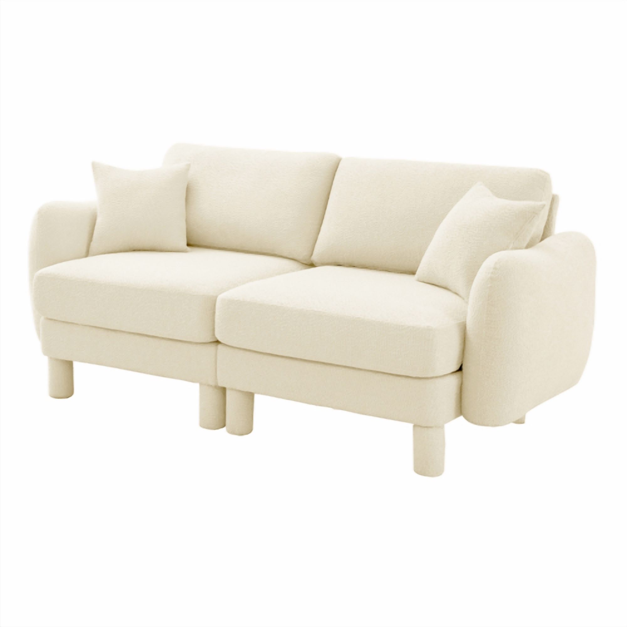BSHTI Fabric Double Sofa Couch, Safe Comfortable Shell Shaped Armrests and Cylindrical Legs Loveseat for Livingroom,Beige Color