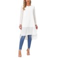 thumbnail image 2 of INSPIRE CHIC Women's High Low Tops Scoop Neck Chiffon Blouse Asymmetrical Loose Shirt Long Sleeve Side Split Casual Tops L White, 2 of 6