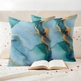 thumbnail image 3 of Teal Outdoor Waterproof Pillow Covers, Luxury Marble Golden Modern Abstract Impressionist Decorative Square Throw Pillowcase Sofa Cushion Sham for Patio/Couch/Chair, 18"x18" 2 Pack, 3 of 8