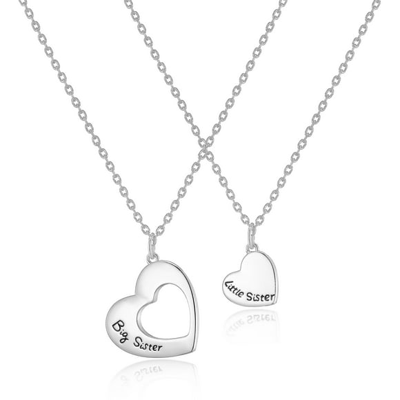 Silver Big And Little Sister Necklace Set