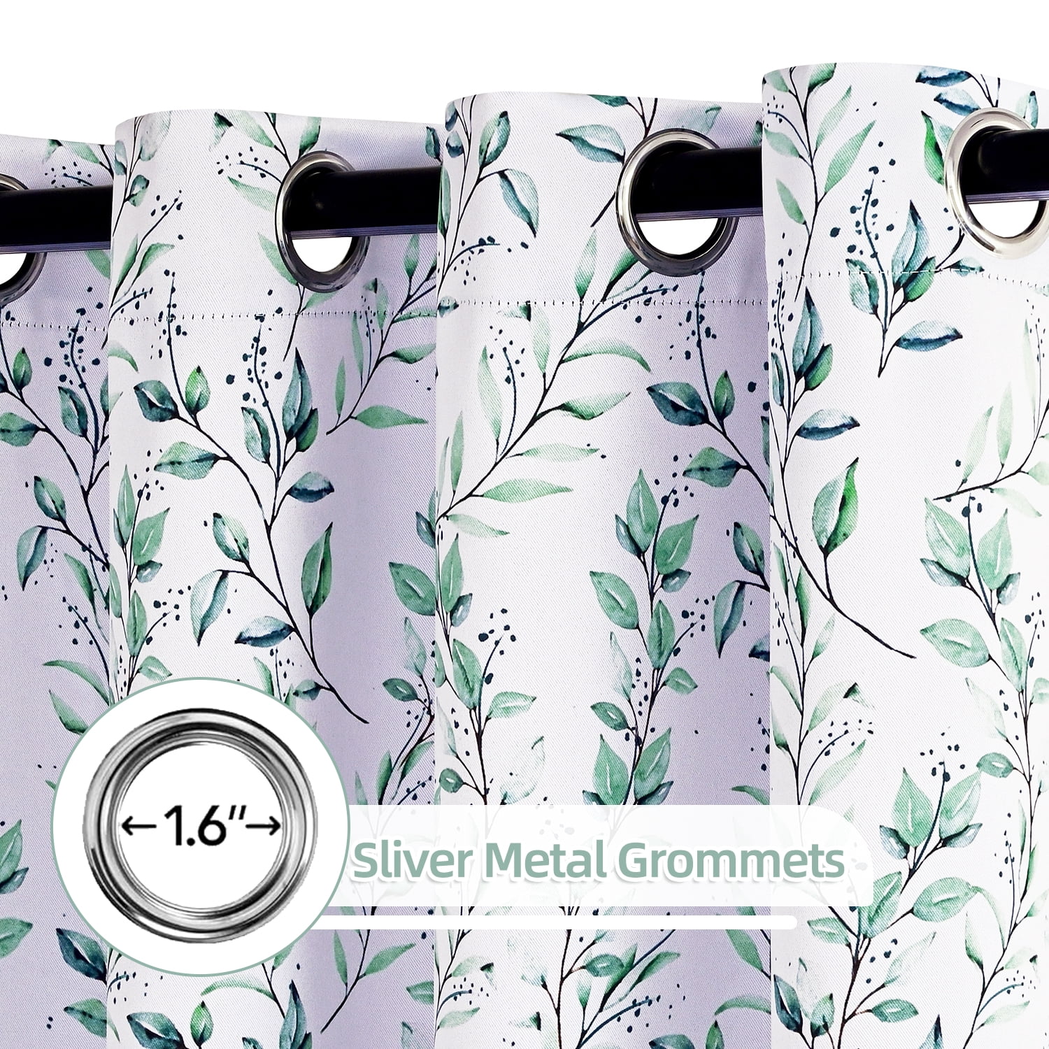 Alishomtll Blackout Curtains Green Leaf Printed Thermal Insulated Window Drapes for Bedroom Living Room 84 Inches Long,52" Wide, 2 Panels
