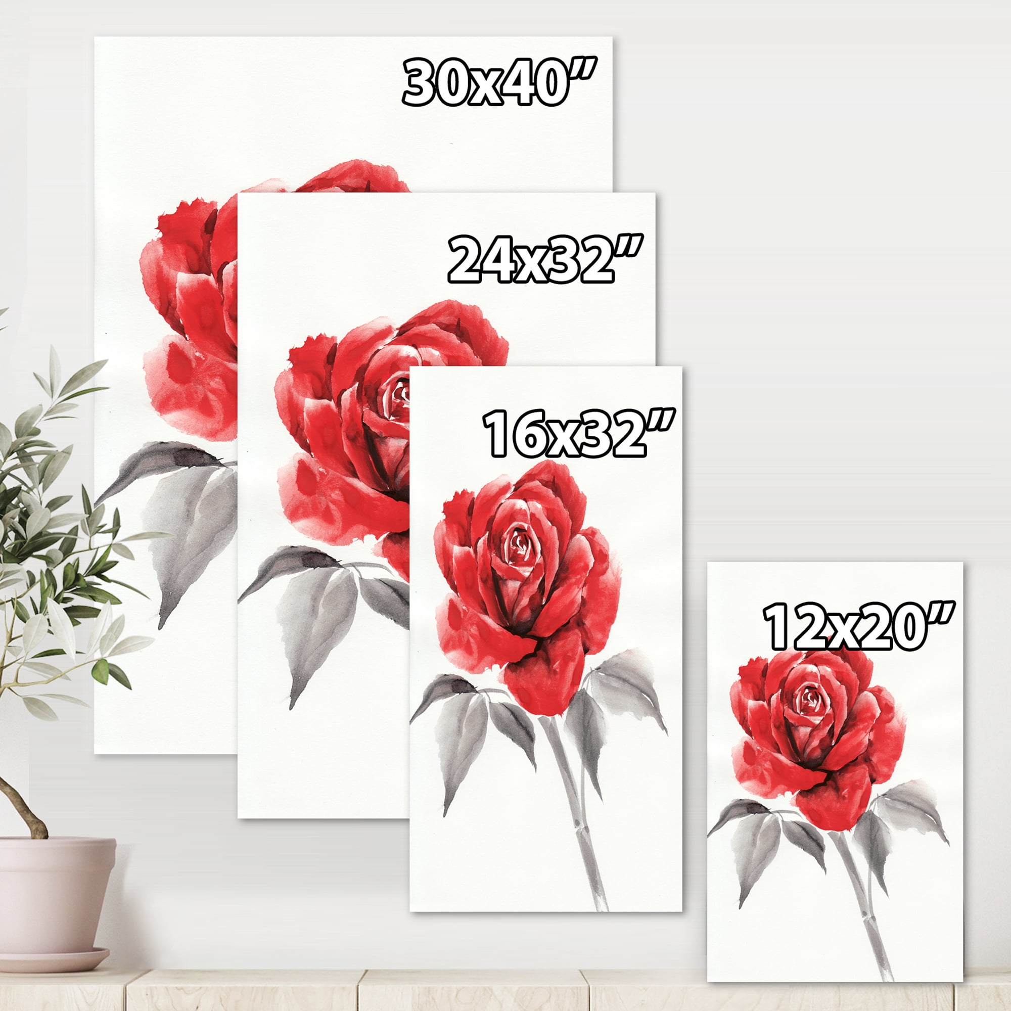 Designart ' Ancient Red Rose Flower I ' Traditional Canvas Wall Art Print