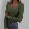 thumbnail image 2 of Bjutir Womens Long Sleeve Shirts Square Neck Slim Fit Basic Tops Casual Ribbed Thermal Undershirts Tee Fall Winter Fashion Tshirts Army Green L, 2 of 5
