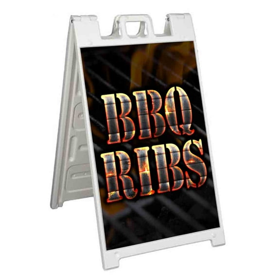 BBQ Ribs (24" X 36") Standard A-Frame Signicade, Includes Decal Applied To Stand