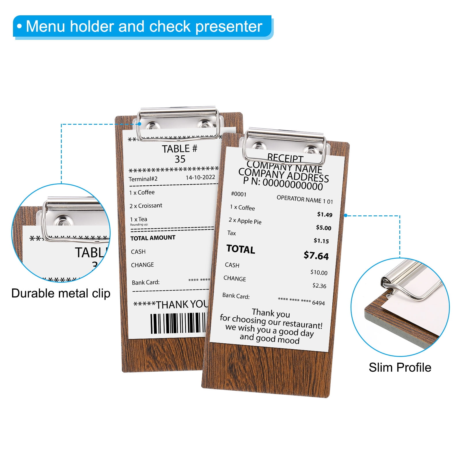 Uxcell Check Presenters for Restaurants, 20Pcs Mini Clipboard Wood Check Holder, Brown