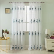 Oslo Embroidered 54 x 84 in. Rod Pocket Single Curtain Panel in Blue