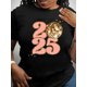 thumbnail image 2 of 1pc Women'S Plus Size T-Shirt, 2025 New Year Celebration, Short Sleeve, Crew Neck, 100% Cotton with Medium Stretch, Knit Fabric, Alphabet Pattern, Spring/Summer Collection Tee For Adult, Men, Women,, 2 of 5