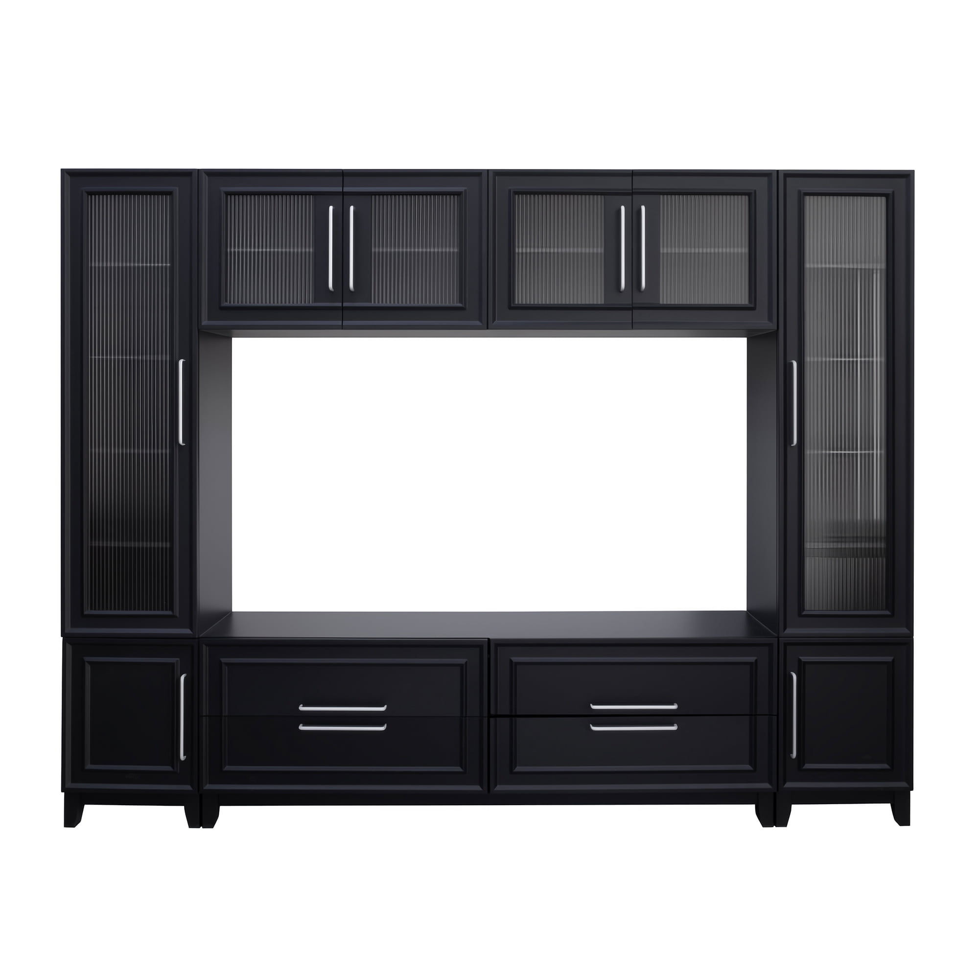 Euroco 102" W Wall Unit Modern Entertainment Center with Glass Doors for TVs up to 75", Large Minimalist TV Stand Media Console with Drawers for Living Room