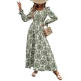 thumbnail image 1 of Robe Maxi à Imprimé Floral pour Femmes, Col en V, Manches Longues, Enveloppante, Décontractée, Automne, Plage, Verte, P, 1 of 9