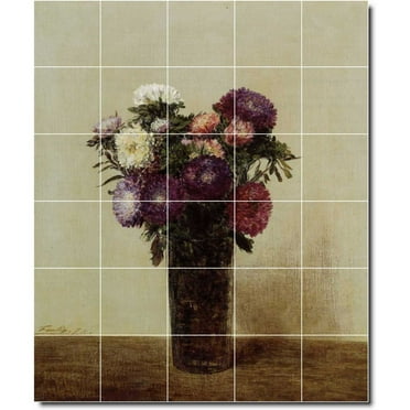 Ceramic Tile Mural-Henri Fantin-Latour Flowers Custom Tile Mural 1. 21.25" w x 25.5" h using (30) 4.25 x 4.25 ceramic tiles