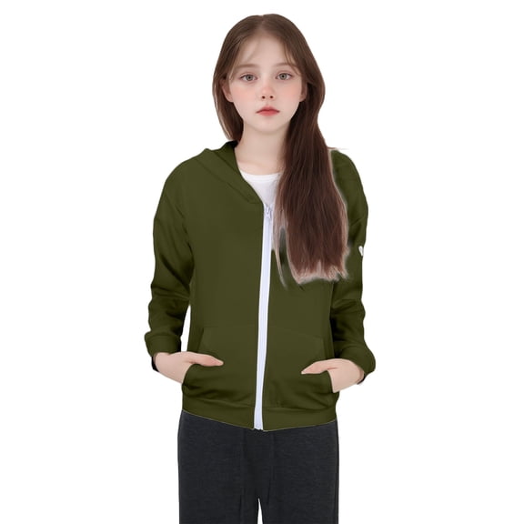 CAIVO Kids Hooded Zipper Jacket Full Sleeve Front Open Coats Children Youth Casual Jacket With Functional Pockets Vacation Outerwear