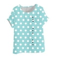 thumbnail image 4 of Olyvenn Fashion Polka Dot Pattern Short Sleeves Basic Summer T-shirts Round Neck Loose Crop Tops Beach Vacation Outfits for Women Light Blue XL, 4 of 4
