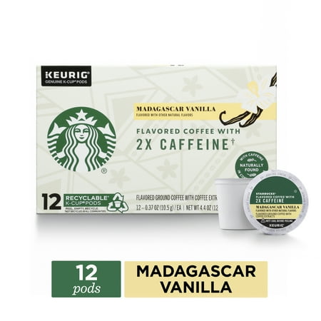 Starbucks Vanilla Flavored Coffee with 2X Caffeine, K-Cup Coffee Pods, 100% Arabica, 12 ct