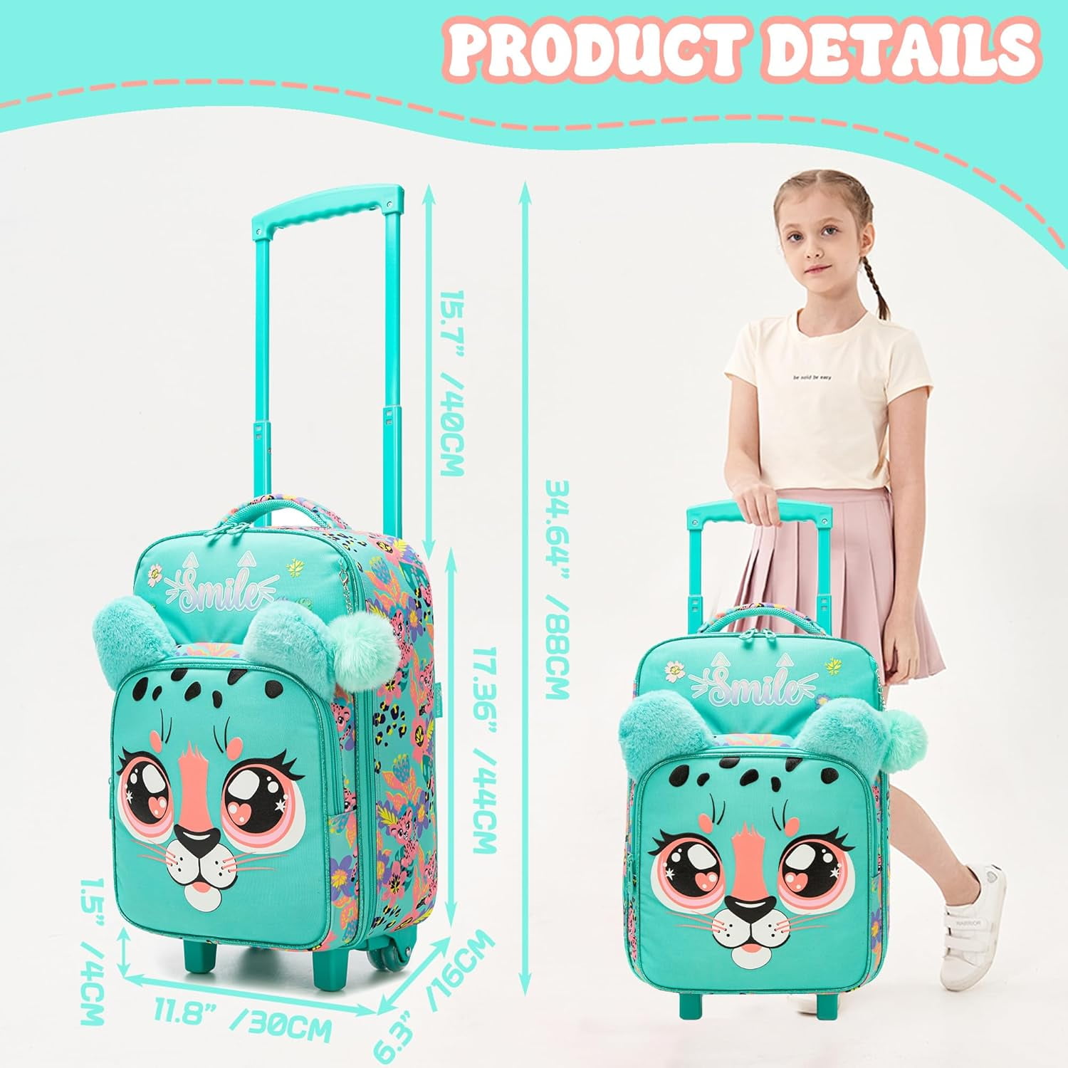 Kids Luggage Sets 3-Piece Set Suitcases with Wheels for Girls Travel Suitcase with Duffle Bag for Ages 6-12