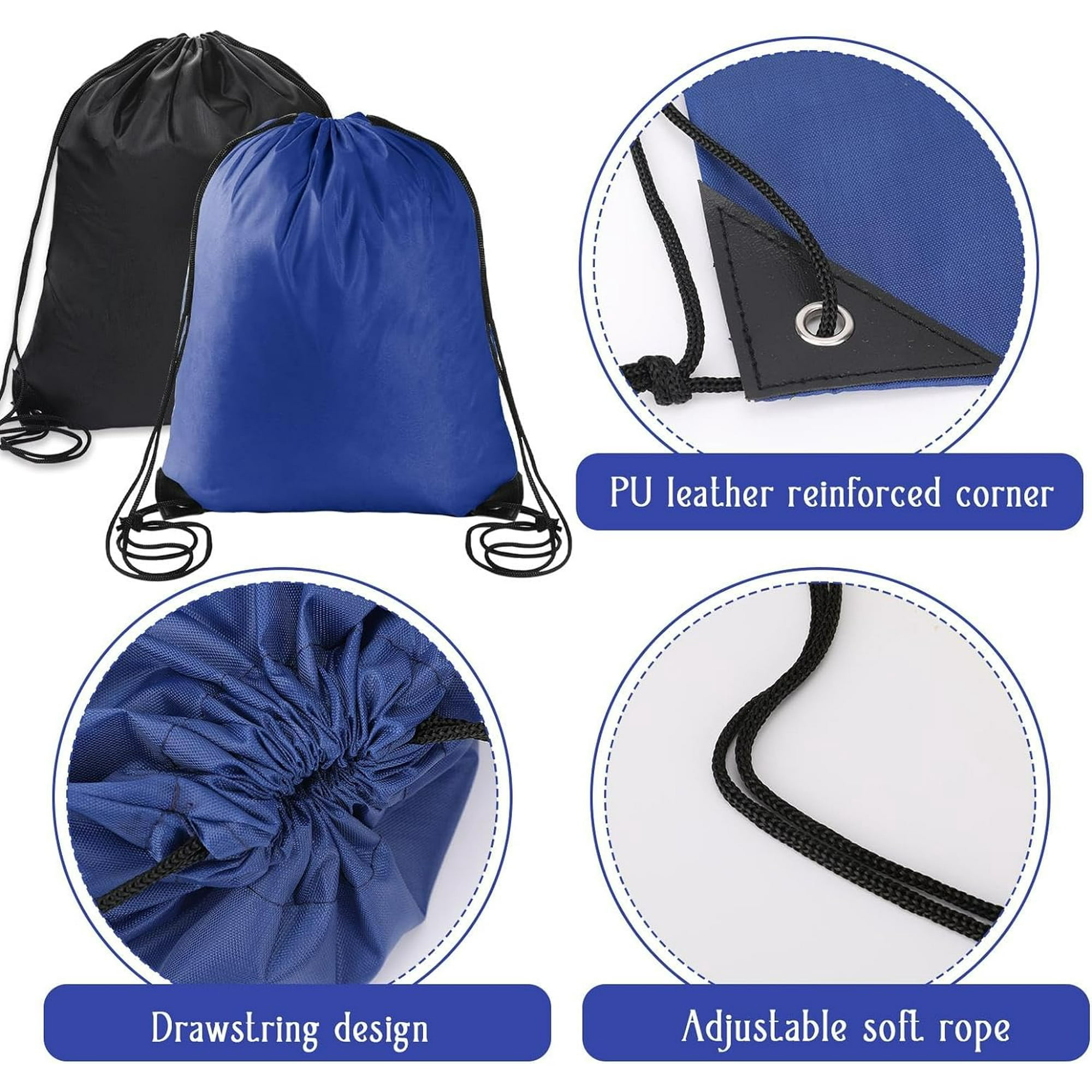 2 Pcs Drawstring Backpack Bags Sports Cinch Sack String Bags Black Dark Blue Drawstring Gym Bag Draw String Backpack Bulk Swimming String Bags
