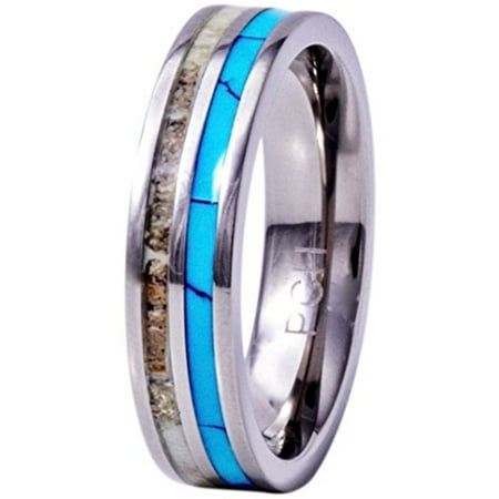 - Deer Antler Ring Titanium for Women and Men Turquoise 6mm Wedding Band Comfort Fit (9.5)