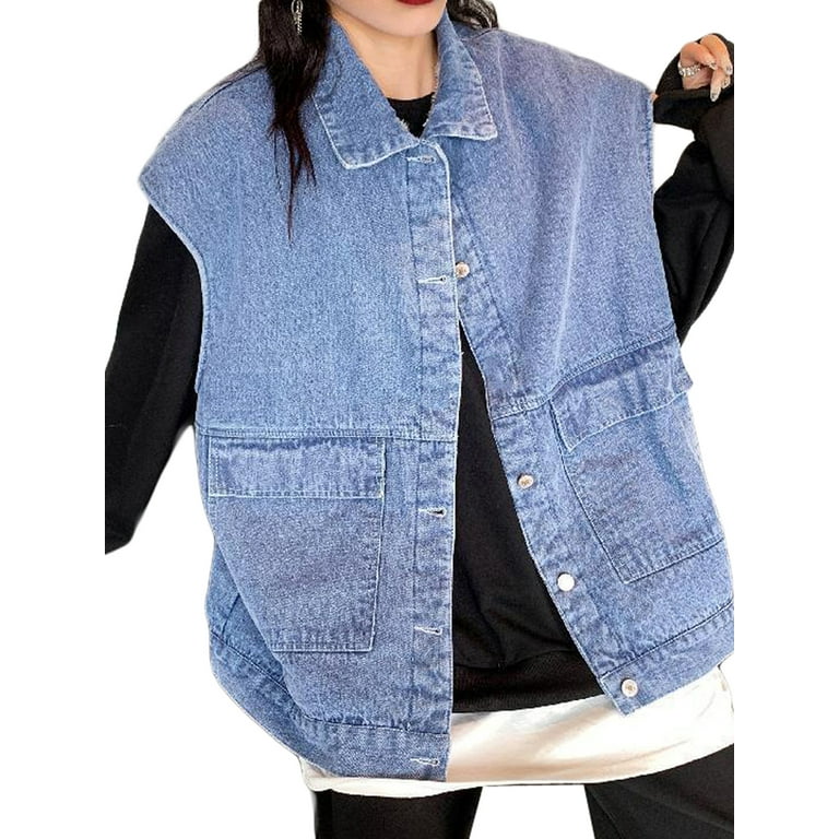 vloeistof Het begin Laag Womens Winter Warm Jean Vest Lapel Wool Liner Denim Coats Thicker Outerwear  with Pockets - Walmart.com