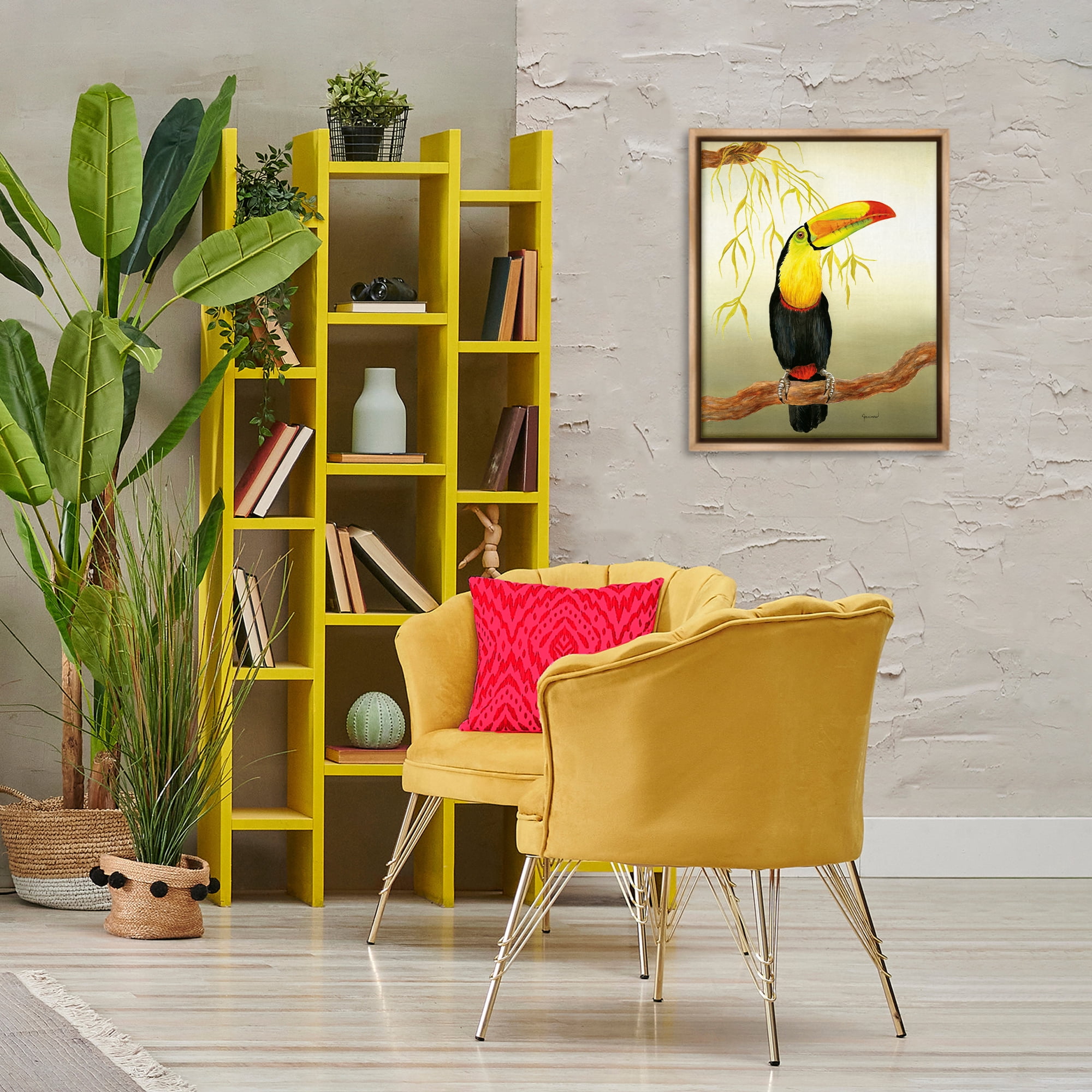 Stupell Industries One Toucan on Branch Animals & Insects Painting Brown Floater Framed Canvas Art Print Wall Art, 17 x 21
