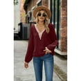 thumbnail image 2 of Anbech Lace Stitching Women Shirt V Neck Lace Chiffon Blouse Long Sleeve Loose Pullover Top, 2 of 7